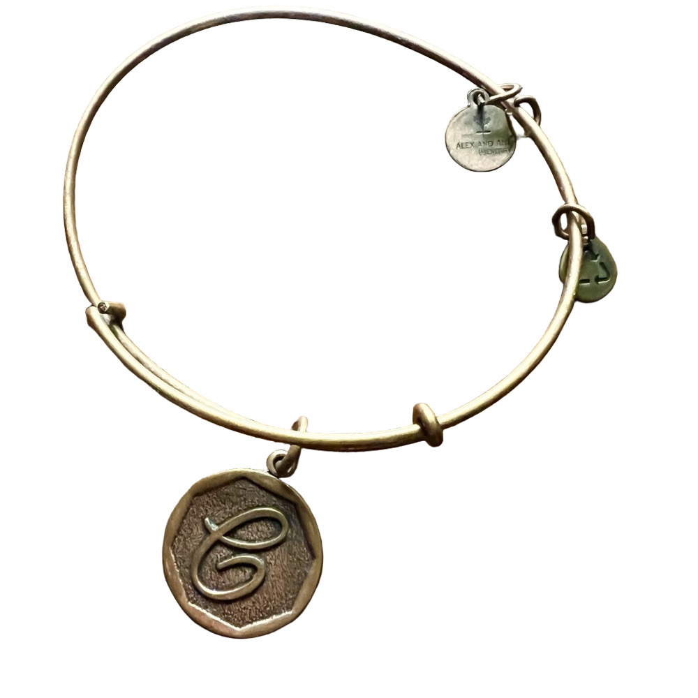 🍭6/$30 Alex and Ani C Initial Vintage Antique Gold Adjustable Charm Bracelet